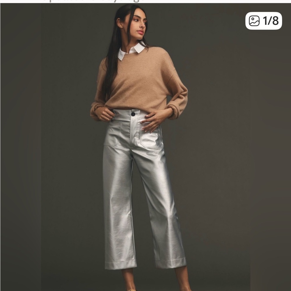 Anthropologie Maeve Silver Faux Leather Cropped Pants